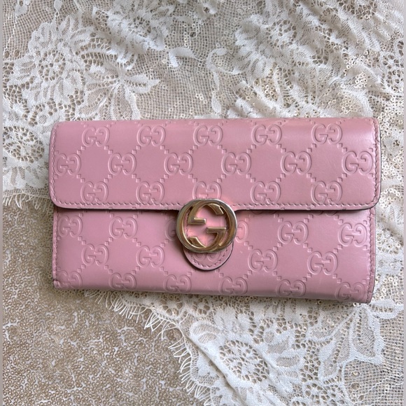 GUCCI AUTHENTICATED Guccissima GG Interlocking Pink Leather Long Wallet/Clutch - Picture 15 of 16